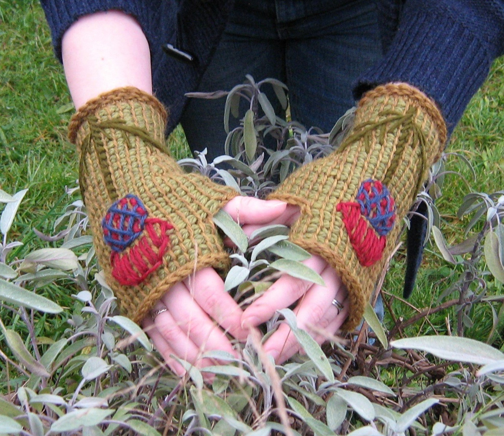 Women's Scottish Thistle Tunisian Crochet Fingerless Gloves, Ooak